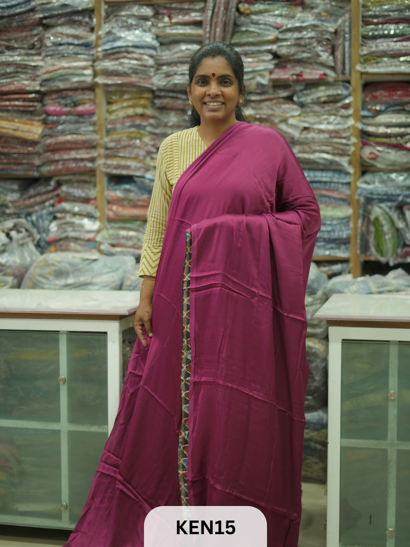 PLAIN MODAL SAREE WITH AJRAKH PRINT BLOUSE