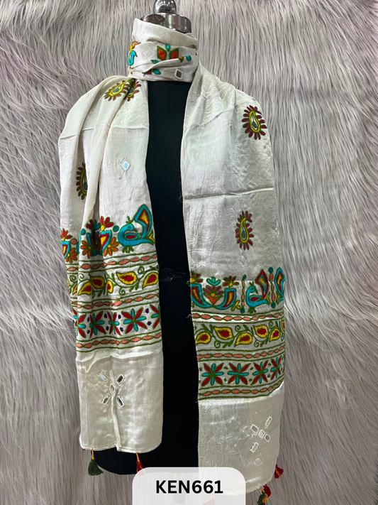 MUSHRU HAND AARI WORK WITH MIRROR WORK STOLE