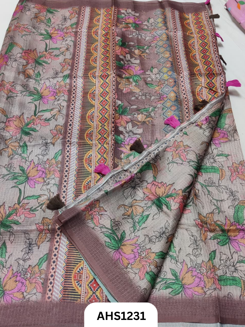 Soft Silk Kota Digital Print Saree With Blouse