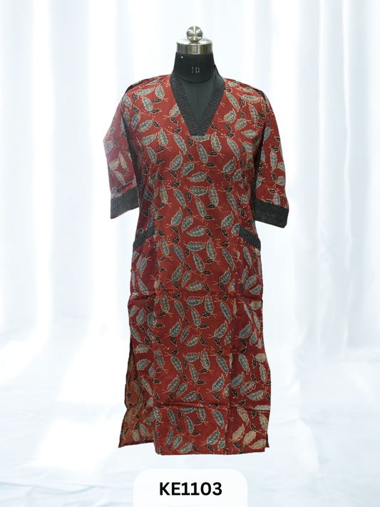 COTTON NATURAL PRINCESS POCKET KURTI