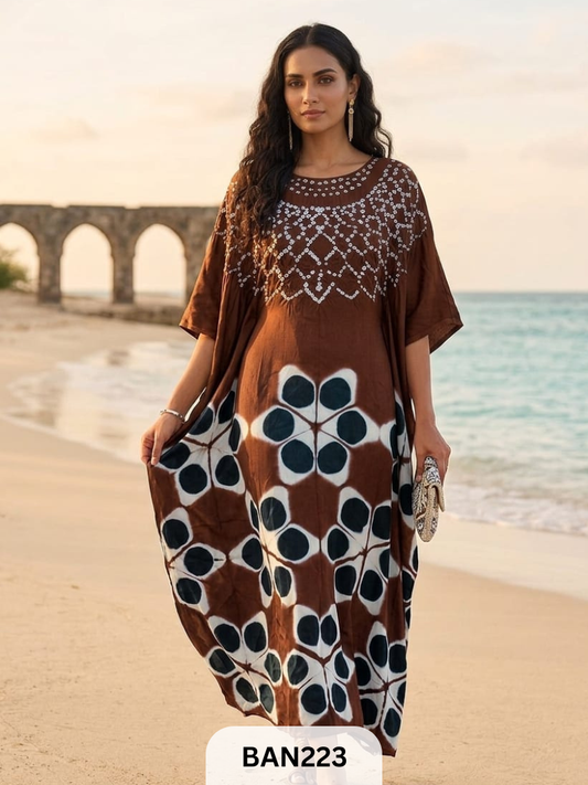 MODAL GUL NECK CLAMP DYE UNSTITCHED  KAFTAN