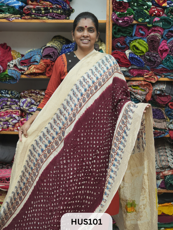 PURE DOLA SILK WITH AJRAKH MINAKARI PALLU