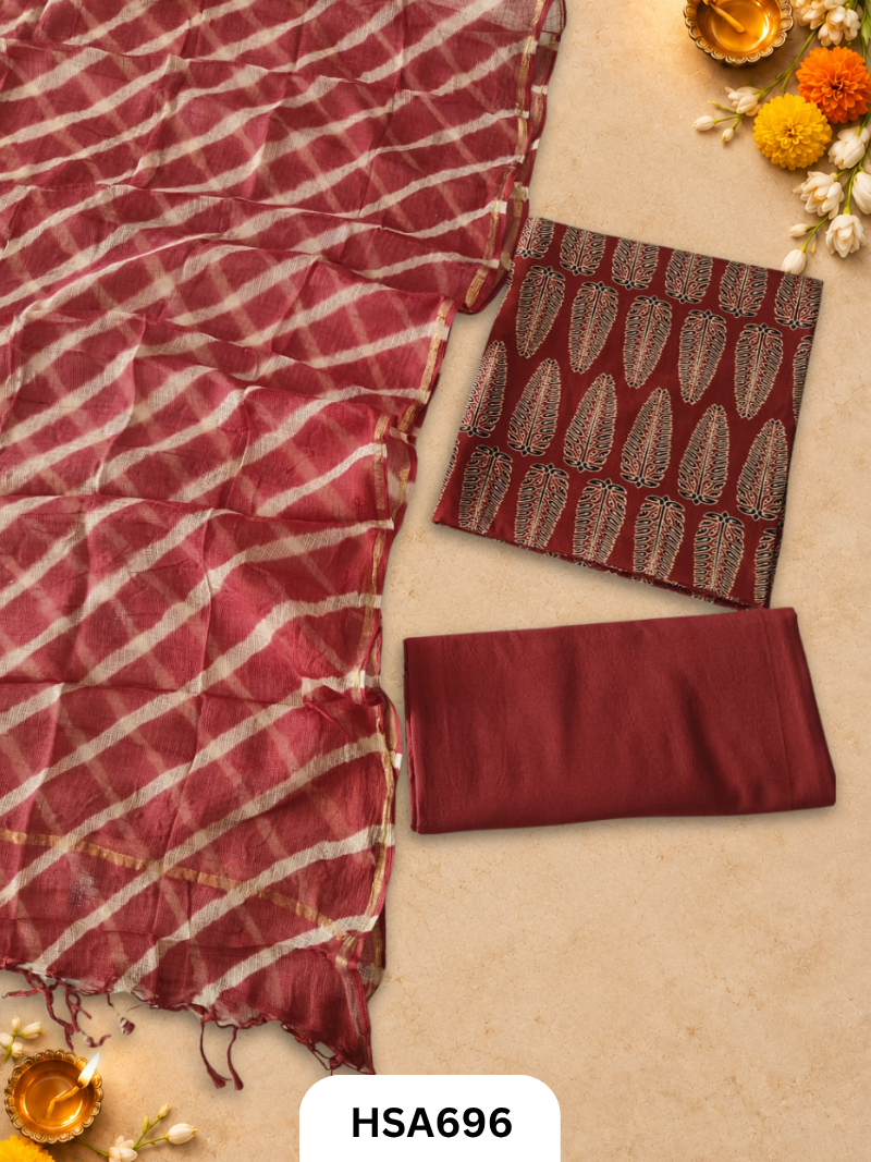 Handblock Printed Kota Doriya Dupatta With Cotton Suits Top 2.5mtr Dupatta 2.5mtr