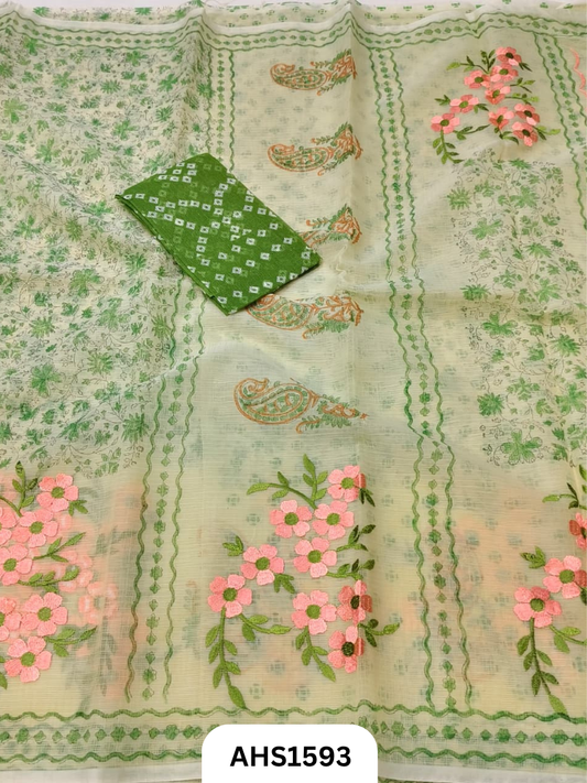 Kota Cotton Embroidery + Printed Saree