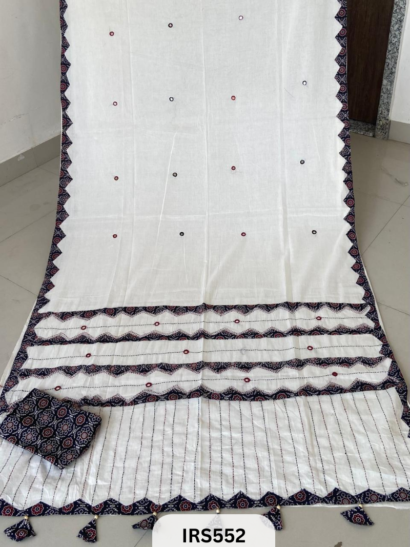 PURE MUL COTTON SAREE WITH KANTHA PATCH AND MIRROR WORK