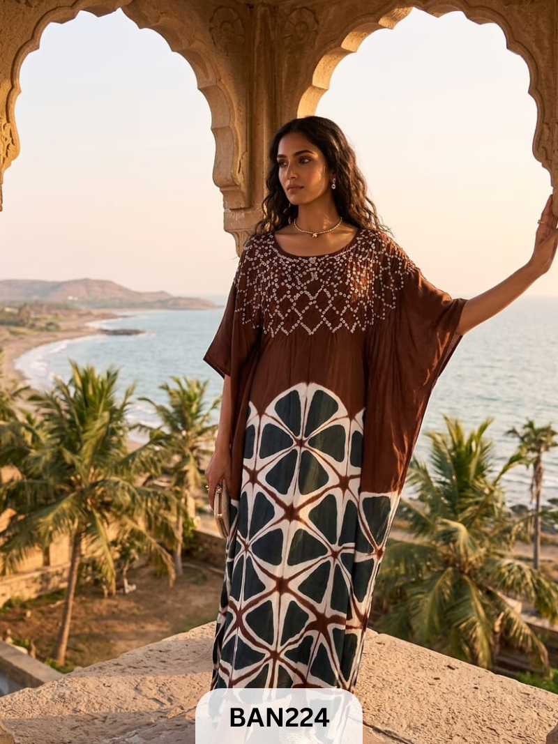 MODAL GUL NECK CLAMP DYE UNSTITCHED  KAFTAN