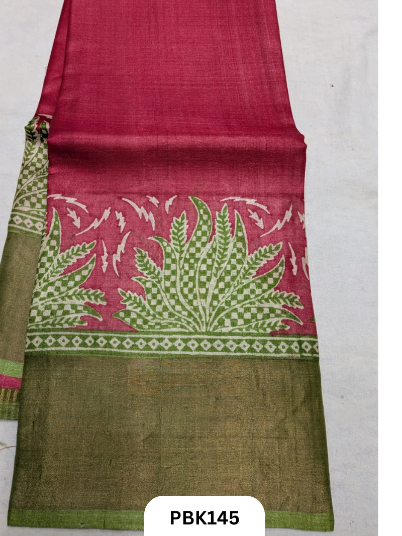 Premium Pure Tussar Silk Handblock Print Saree – Kolkata Special