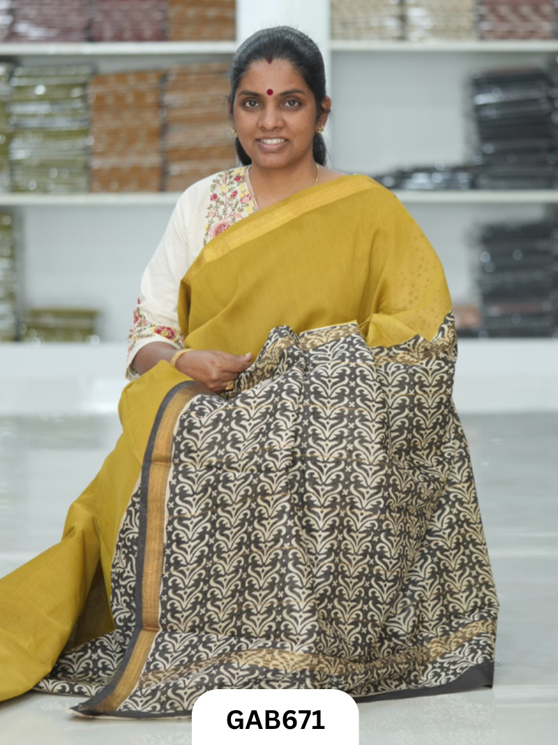 Hand Block Printed Maheshwari Silk Saree