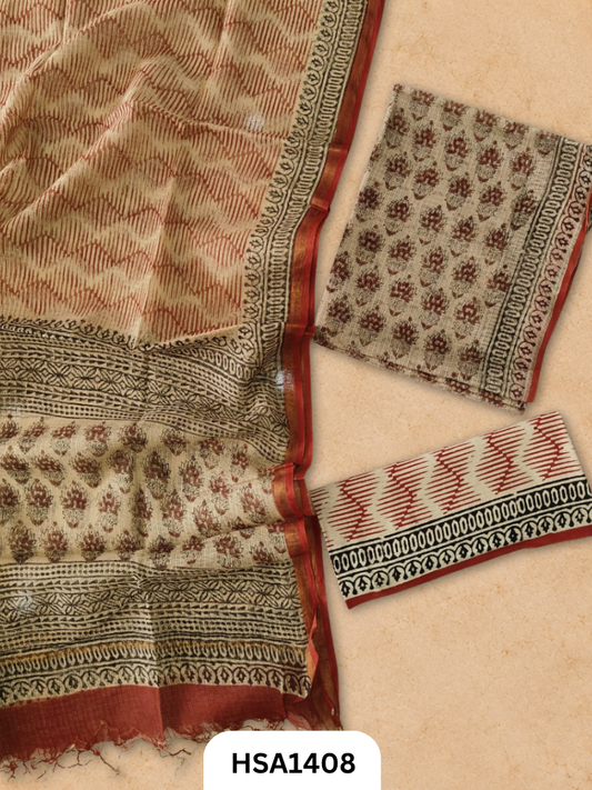 Hand block printed kota doriya suit top &duppta 2.5 meter