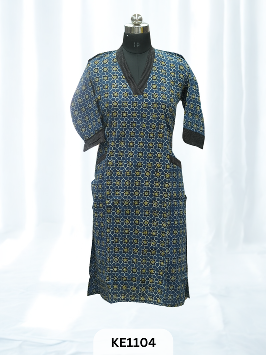 COTTON NATURAL PRINCESS POCKET KURTI