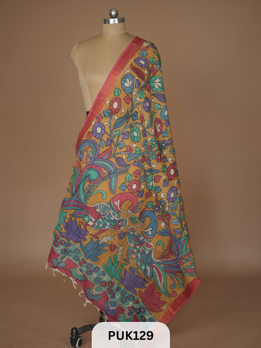 PURE PENKALAMKARI DUPPATTA - CHENNURI SILK