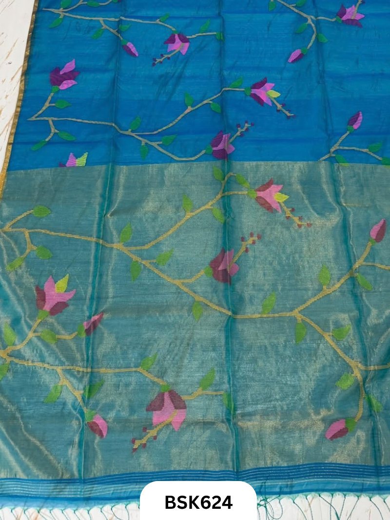 Handloom Pure Muslin Jamdhani With Hand Needle Work Saree