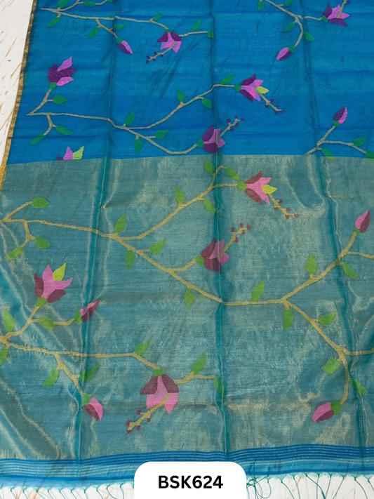 Handloom Pure Muslin Jamdhani With Hand Needle Work Saree