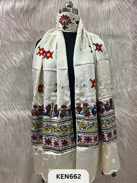 MUSHRU HAND AARI WORK WITH MIRROR WORK STOLE
