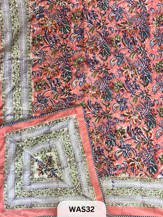 PREMIUM HAND BLOCK PRINTED JAIPURI COTTON 3 LAYER SIZE-90×108 KING SIZE