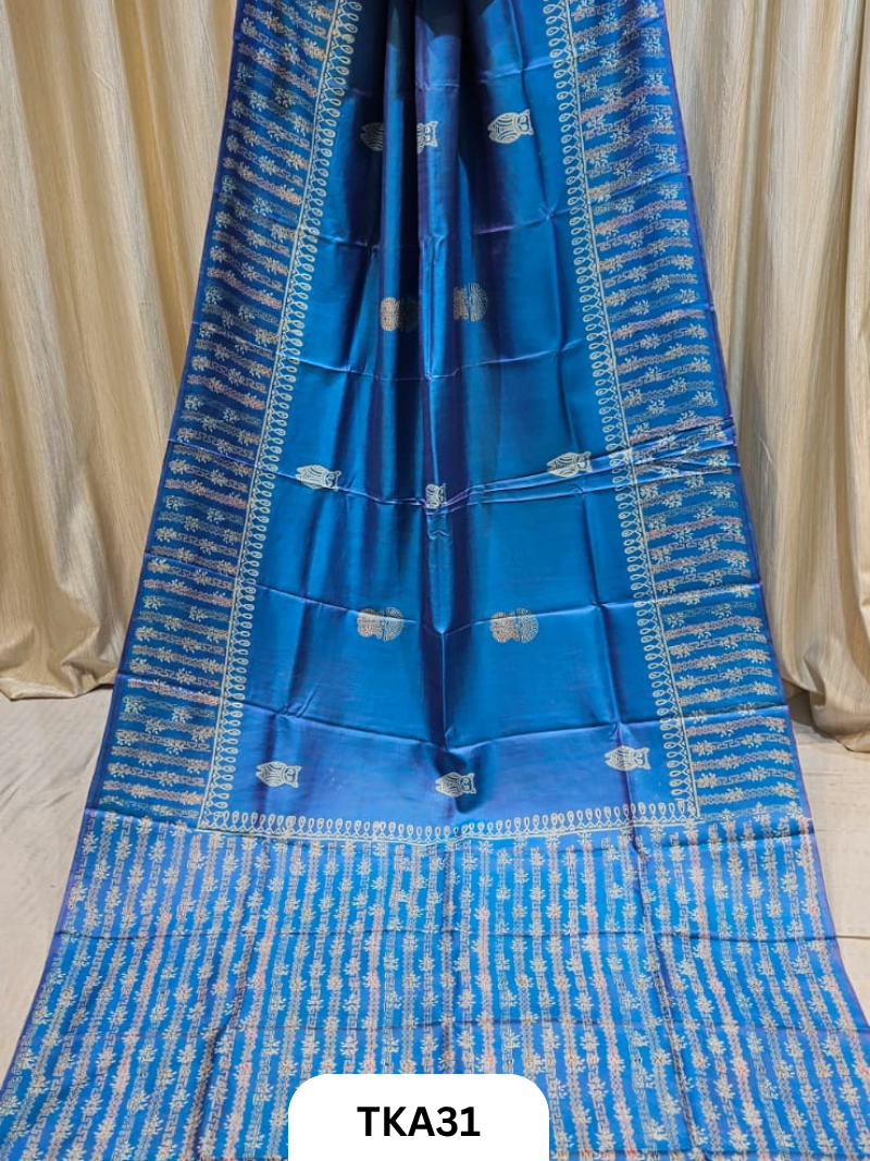 Pure Bishnupuri Silk Dual Shade Handblock