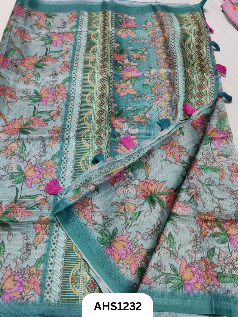 Soft Silk Kota Digital Print Saree With Blouse