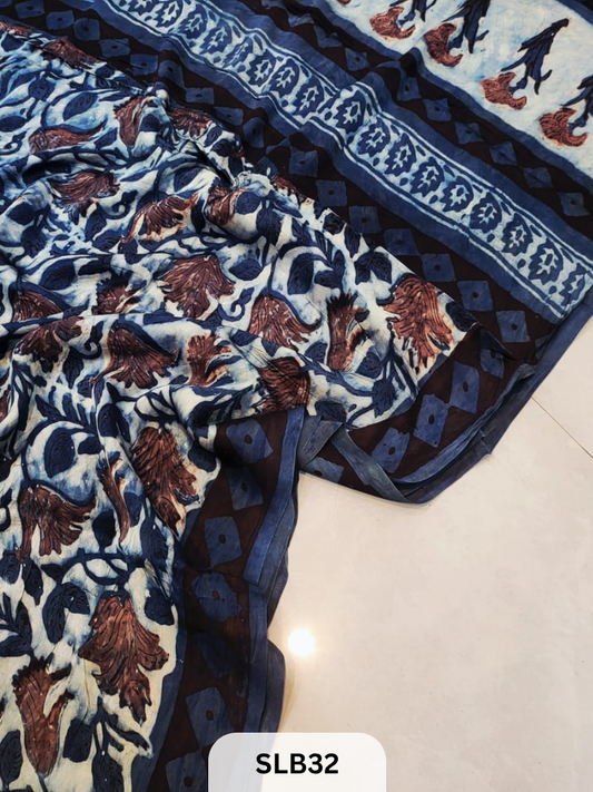 HAND BLOCK PRINT AJRAKH VANASPATI PURE MODAL SILK SAREE