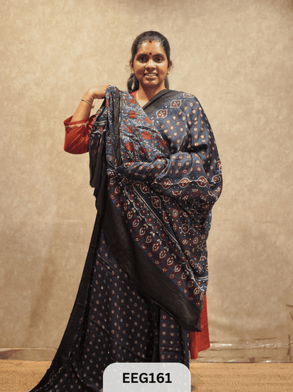 AJRAKH MODAL SAREE WITH MIRROR