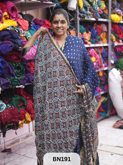 AJRAKH BANDHEJ WITH SKIRT BORDER SAREES | MODAL GAJI FABRIC
