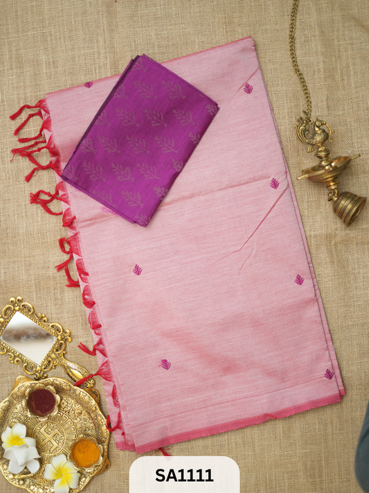 SILK COTTON EMBROIDERY HANDBLOCK SAREE