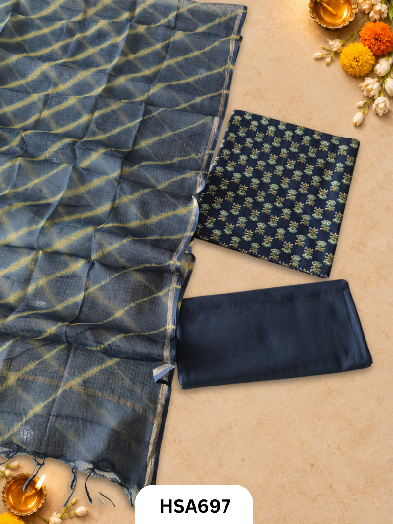Handblock Printed Kota Doriya Dupatta With Cotton Suits Top 2.5mtr Dupatta 2.5mtr