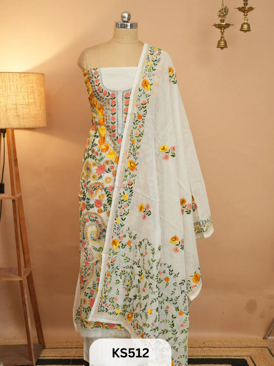 Dupion Chanderi Silk  With Hand Kantha Stitch -1