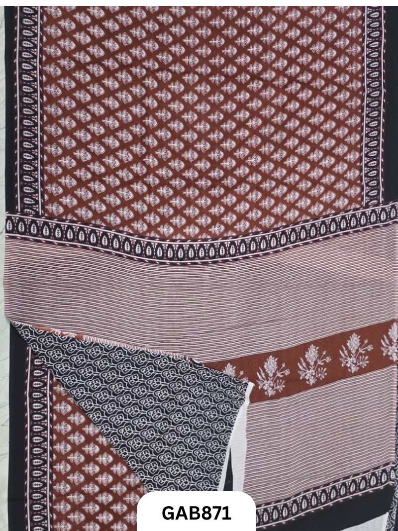 Bagru Block Print Cotton Mulmul Sarees With Running Blouse