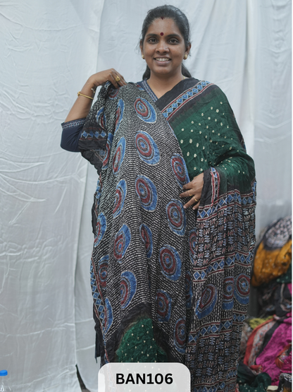 BANDHANI WITH AJRAKH SEMI GAJI SAREE