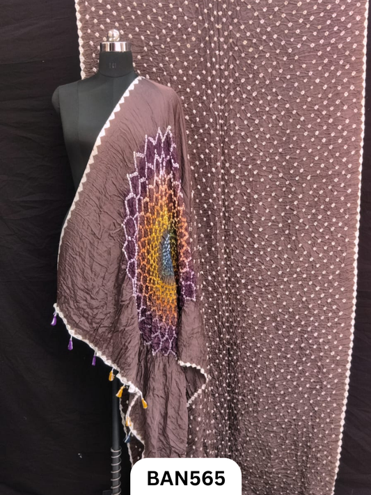 Semi Gaji Silk Multicolor Gul Pallu Bandhej Saree With Hand Tussels