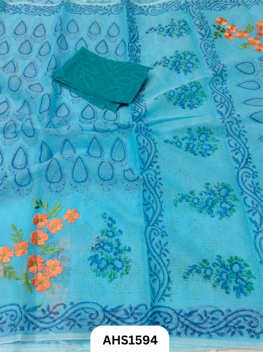 Kota Cotton Embroidery + Printed Saree