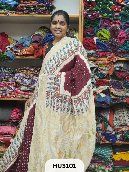 PURE DOLA SILK WITH AJRAKH MINAKARI PALLU