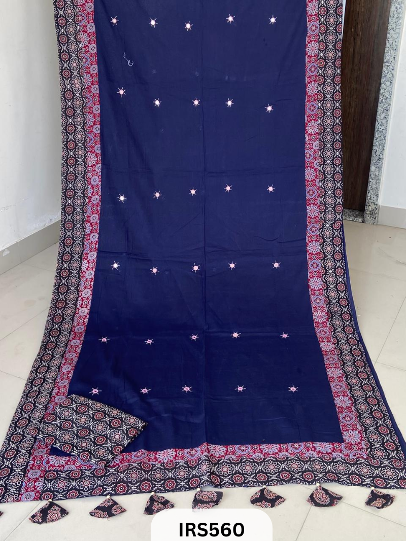 PURE MUL COTTON SAREE WITH KANTHA PATCH AND MIRROR WORK