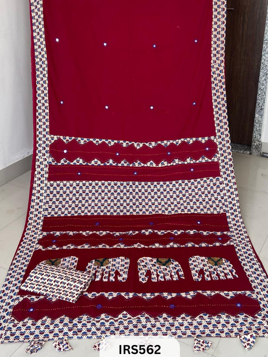 PURE MUL COTTON SAREE WITH KANTHA PATCH AND MIRROR WORK