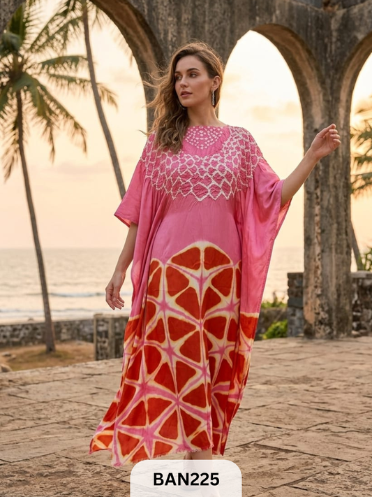 MODAL GUL NECK CLAMP DYE UNSTITCHED  KAFTAN