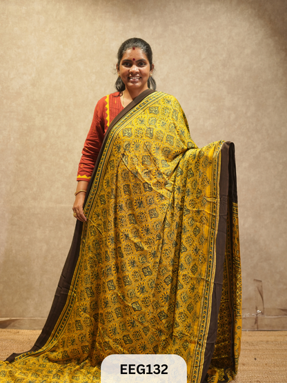 AJRAKH MODAL SAREE WITH KHATLI HANDWORK