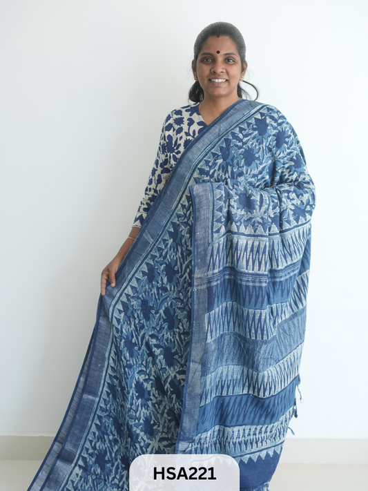 LENIN COTTON HANDBLOCK PRINTED SAREE