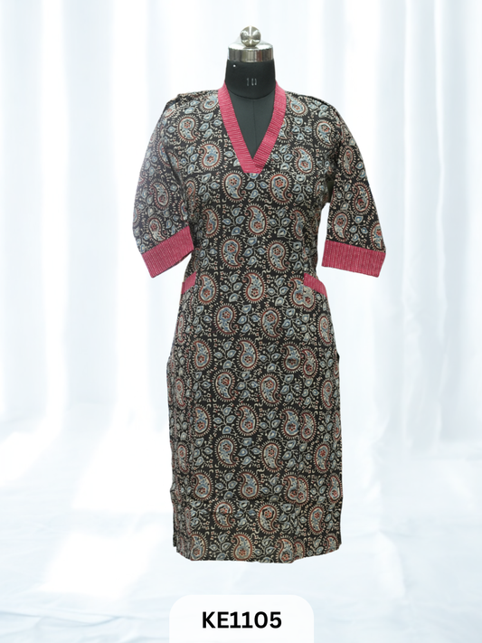 COTTON NATURAL PRINCESS POCKET KURTI