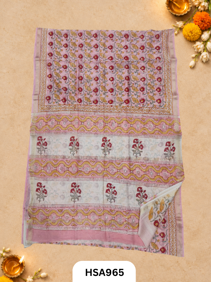 Pure Maheswari Silk Cotton - Handblock Print Saree With Blouse