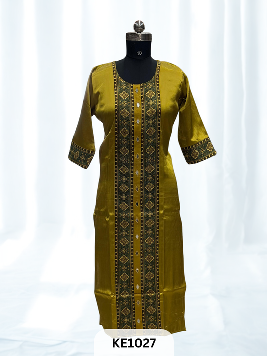 MASHRU SILK PANEL WITH MIRROR WORK - KURTI