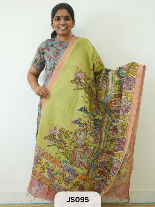 Pen Kalamkari Chennuri Silk Dupatta