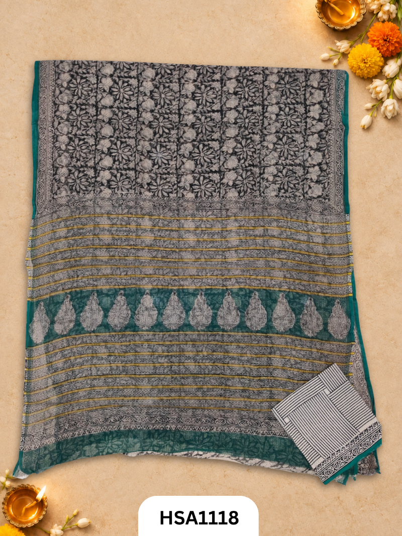 Hand Block Printed Traditional Designs & Multi Colour Combinations Kota Doria Sarees