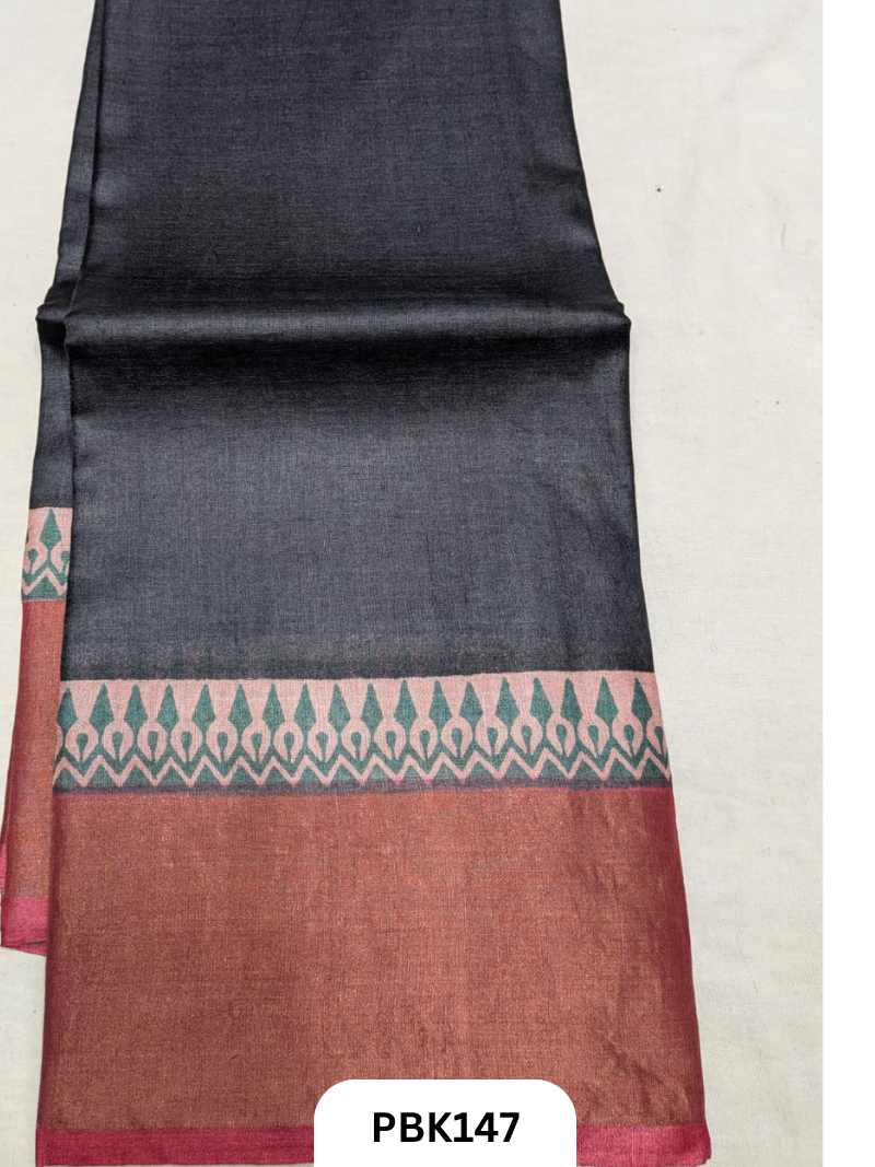 Premium Pure Tussar Silk Handblock Print Saree – Kolkata Special