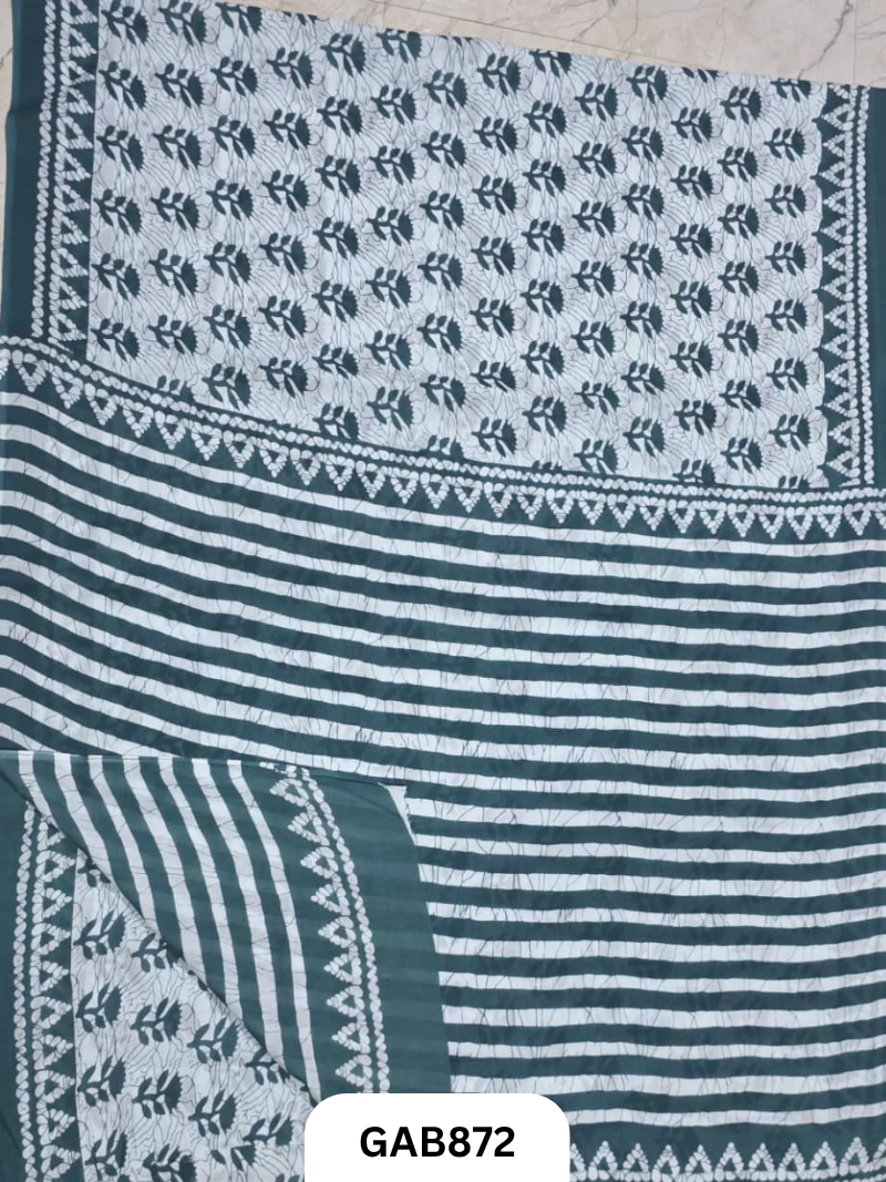 Bagru Block Print Cotton Mulmul Sarees With Running Blouse