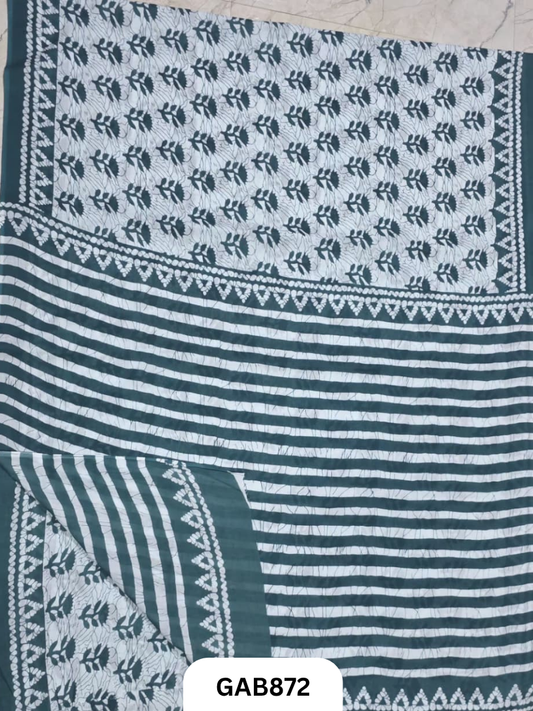 Bagru Block Print Cotton Mulmul Sarees With Running Blouse