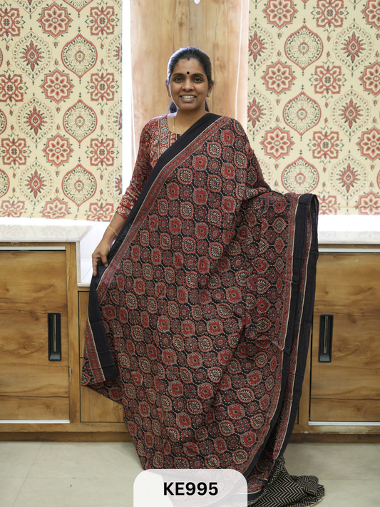 AJRAKH VEGETABLE DYED COTTON SAREE