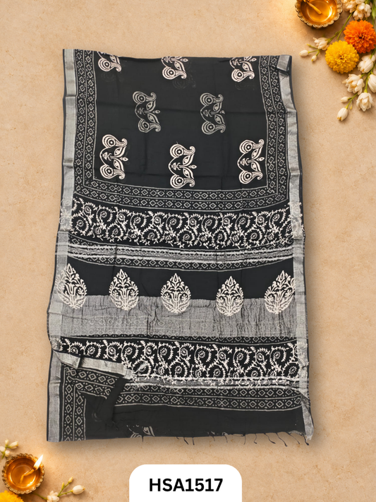 Kalamkari Hand Block Printed Soft Linen With Blouse