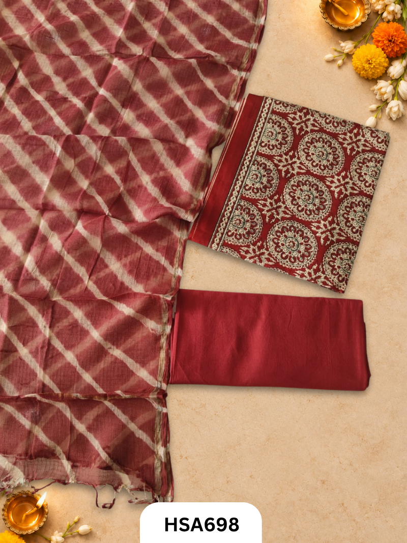 Handblock Printed Kota Doriya Dupatta With Cotton Suits Top 2.5mtr Dupatta 2.5mtr