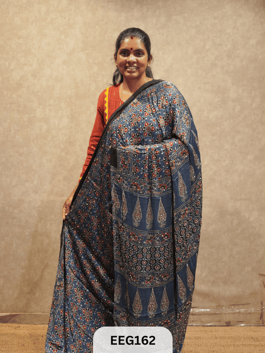 AJRAKH MODAL SAREE WITH MIRROR