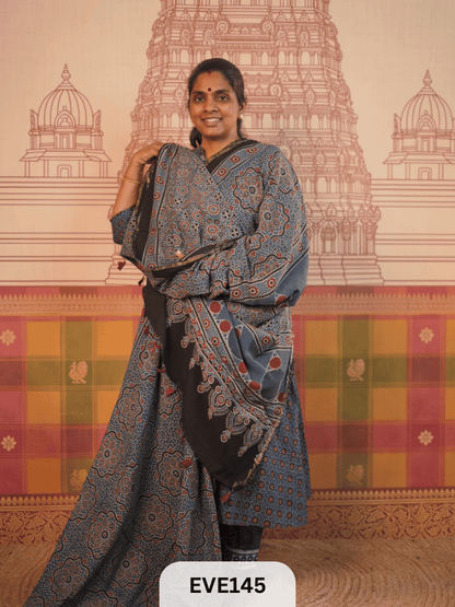 PURE CHANDERI SILK AJRAKH HANDBLOCK SAREE